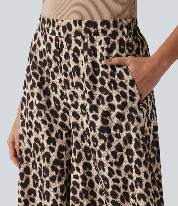 Chic High Waisted Leopard Print Wide Leg Pants for Women with Pockets 6