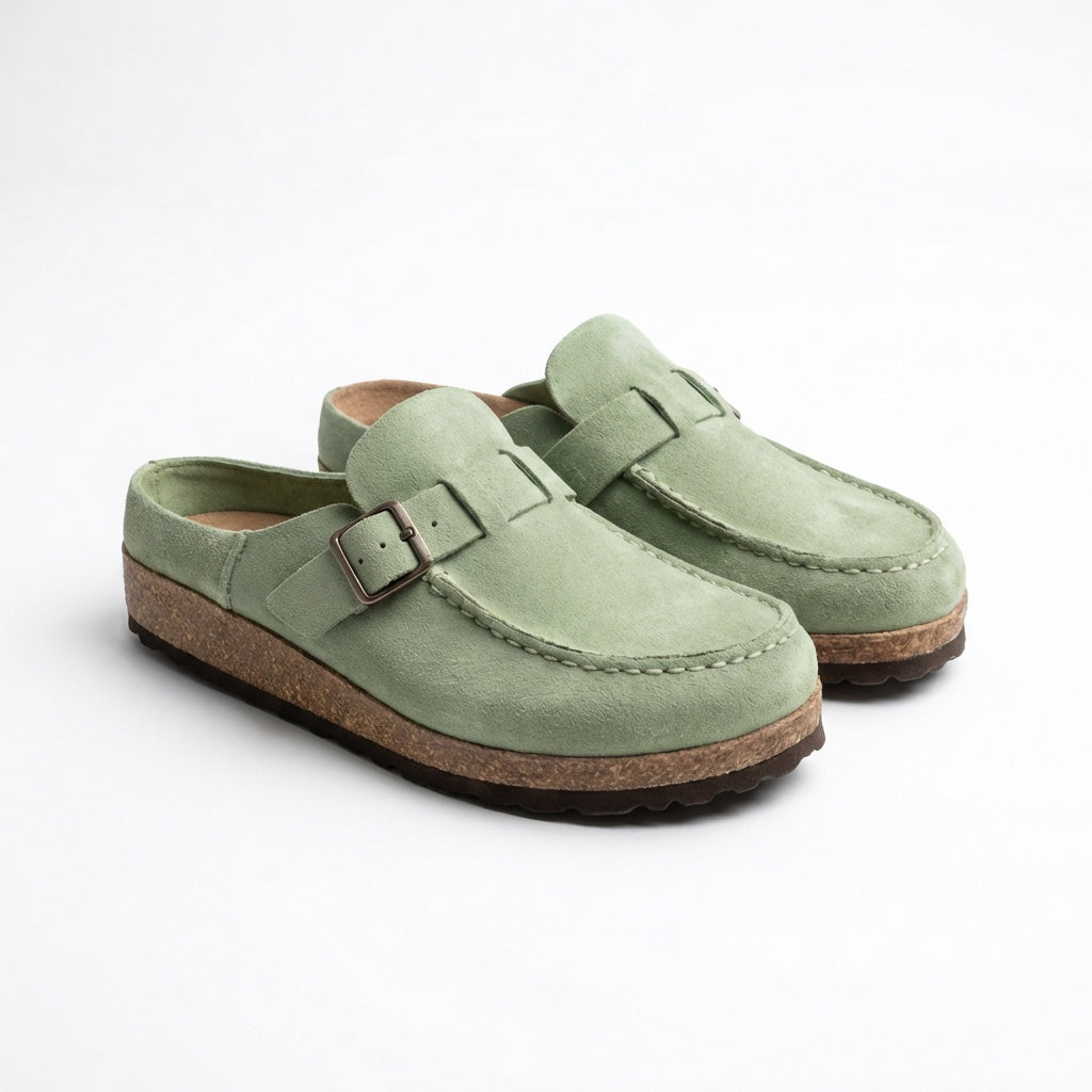 Carmen | Women's Clogs with Decorative Buckle and Visible Stitching | Retro
