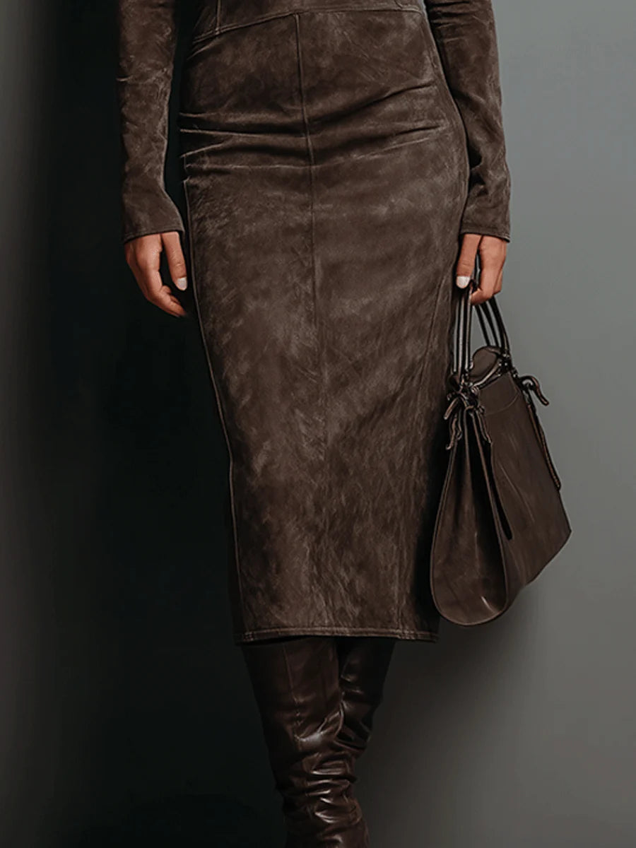 Chic Suede Midi Dress | Women's Formal Dress 4