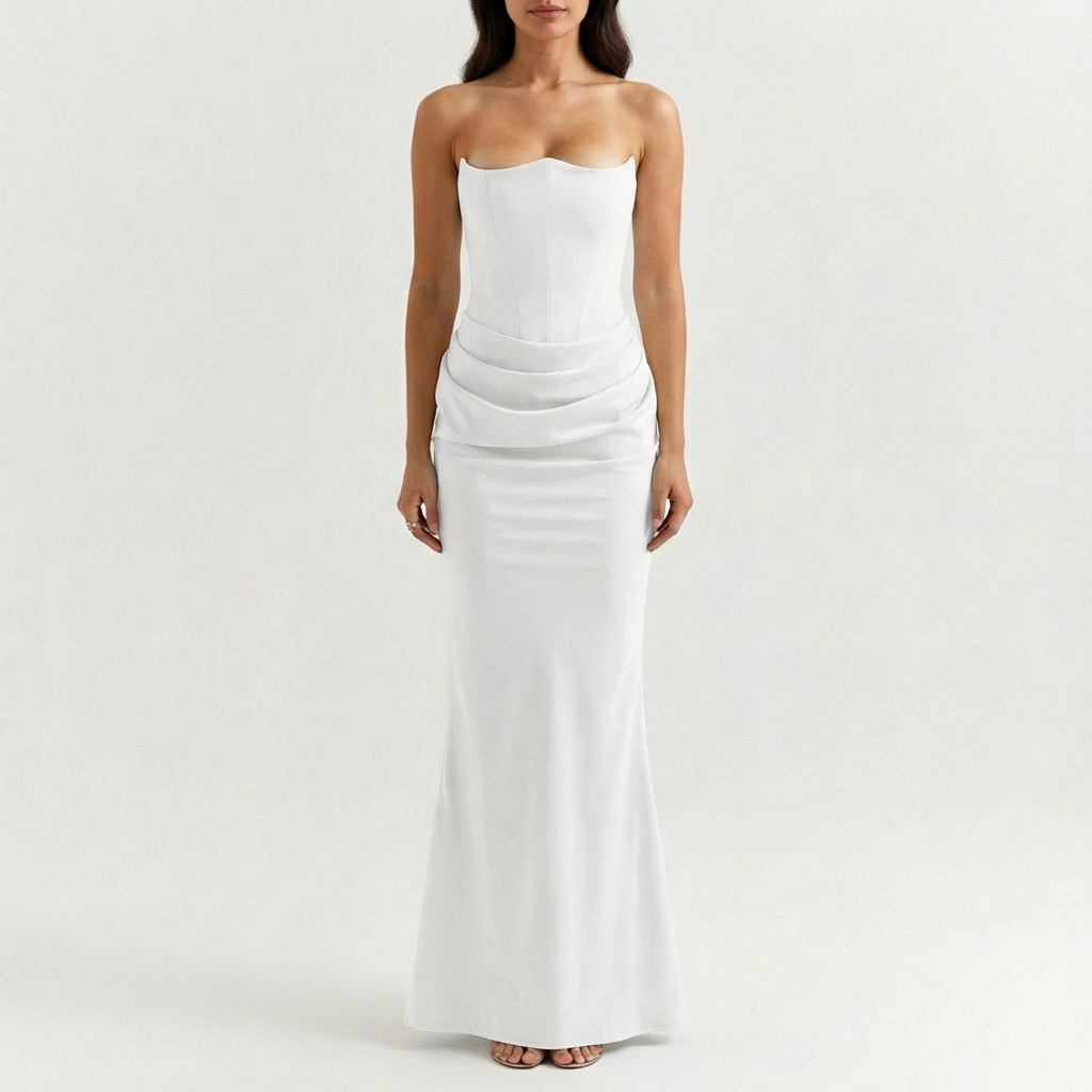 Valeria | Women's Maxi Dress with Strapless Neckline and Draping | Elegant