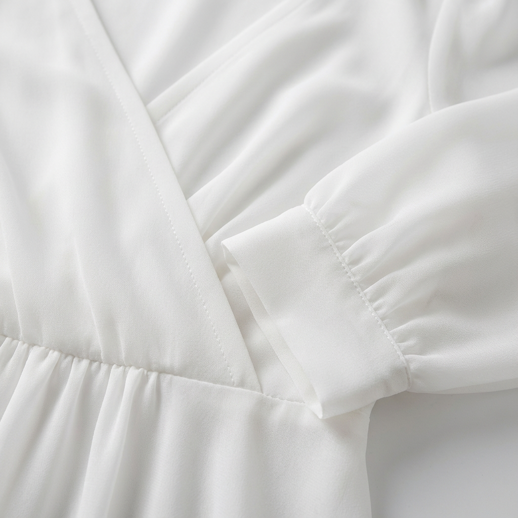 Valeria | Women's White Midi Dress with Bishop Sleeves and V-Neck | Bridal
