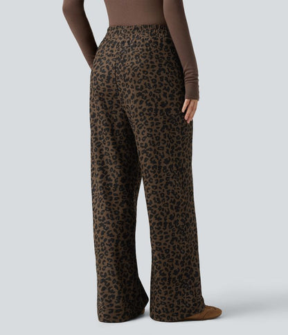 Leopard Print High Waisted Straight Leg Women's Pants in Soft Corduroy 2