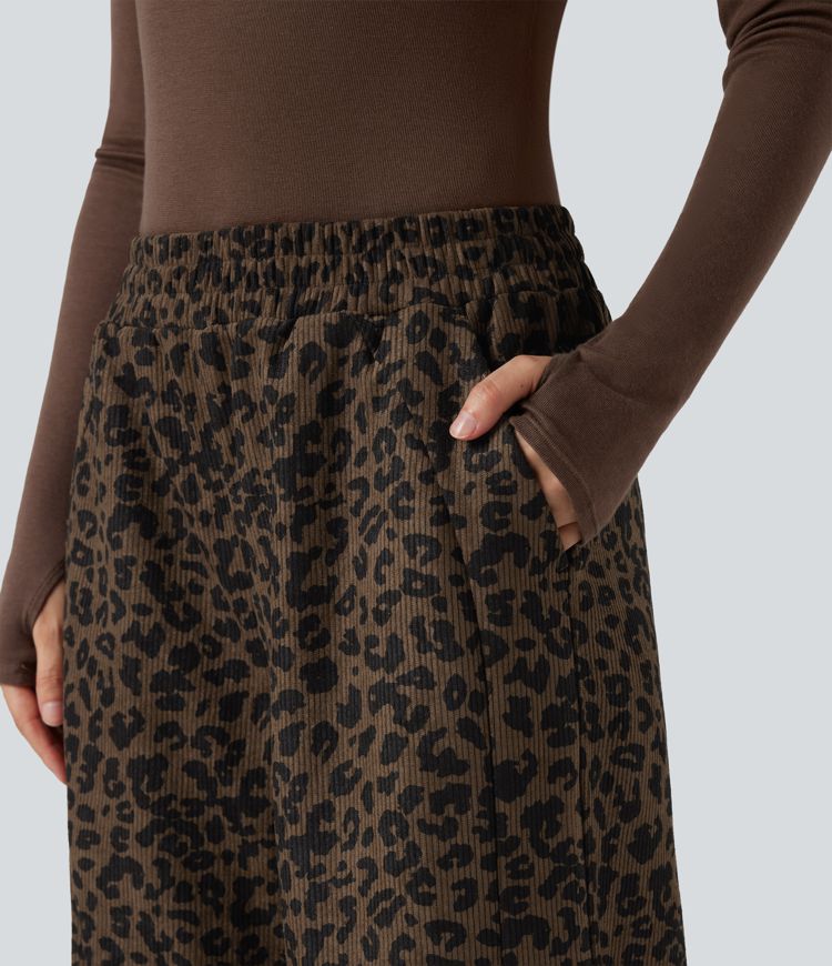 Leopard Print High Waisted Straight Leg Women's Pants in Soft Corduroy 4