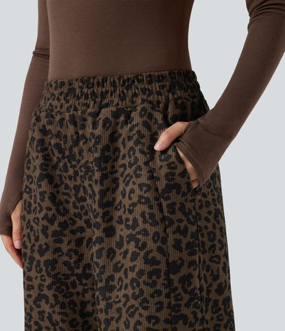 Leopard Print High Waisted Straight Leg Women's Pants in Soft Corduroy 4