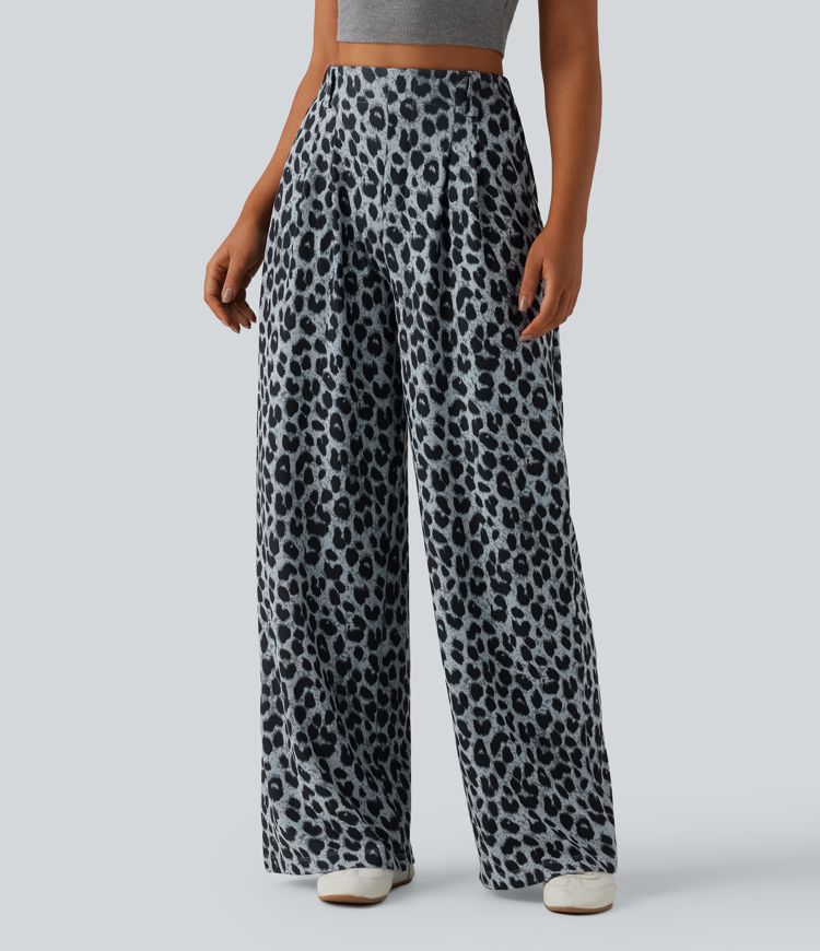 High Waisted Wide Leg Leopard Print Women's Pants for Casual Chic 3