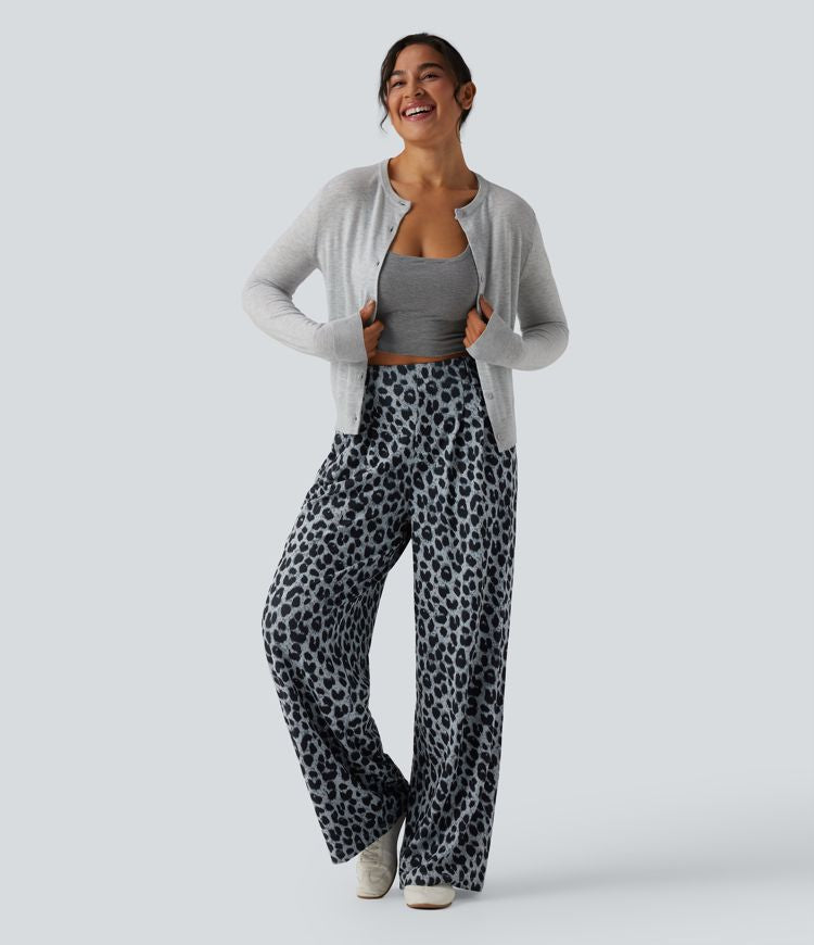 High Waisted Wide Leg Leopard Print Women's Pants for Casual Chic 6