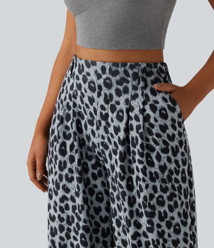 High Waisted Wide Leg Leopard Print Women's Pants for Casual Chic 4