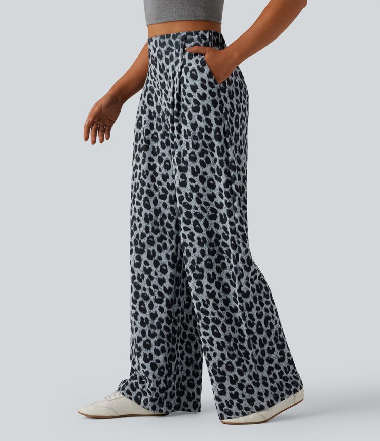 High Waisted Wide Leg Leopard Print Women's Pants for Casual Chic 1