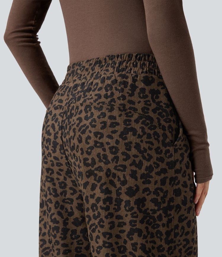 Leopard Print High Waisted Straight Leg Women's Pants in Soft Corduroy 5