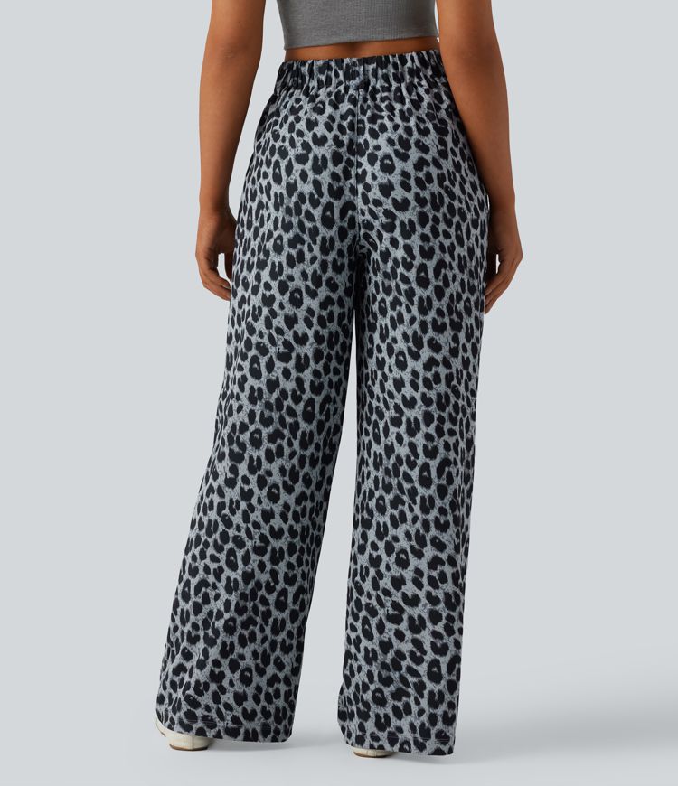 High Waisted Wide Leg Leopard Print Women's Pants for Casual Chic 2