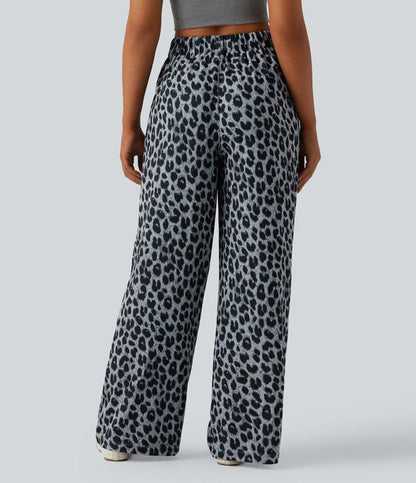 High Waisted Wide Leg Leopard Print Women's Pants for Casual Chic 2