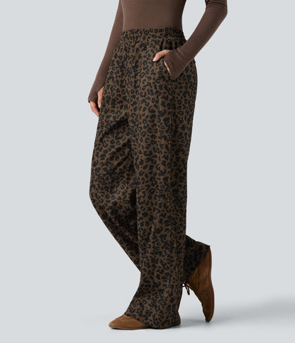Leopard Print High Waisted Straight Leg Women's Pants in Soft Corduroy 10
