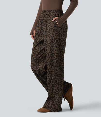 Leopard Print High Waisted Straight Leg Women's Pants in Soft Corduroy 3
