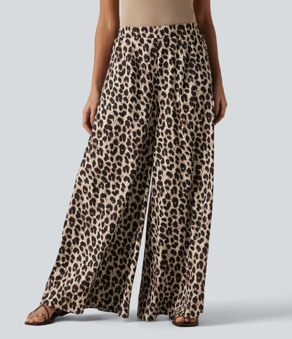 Chic High Waisted Leopard Print Wide Leg Pants for Women with Pockets 3