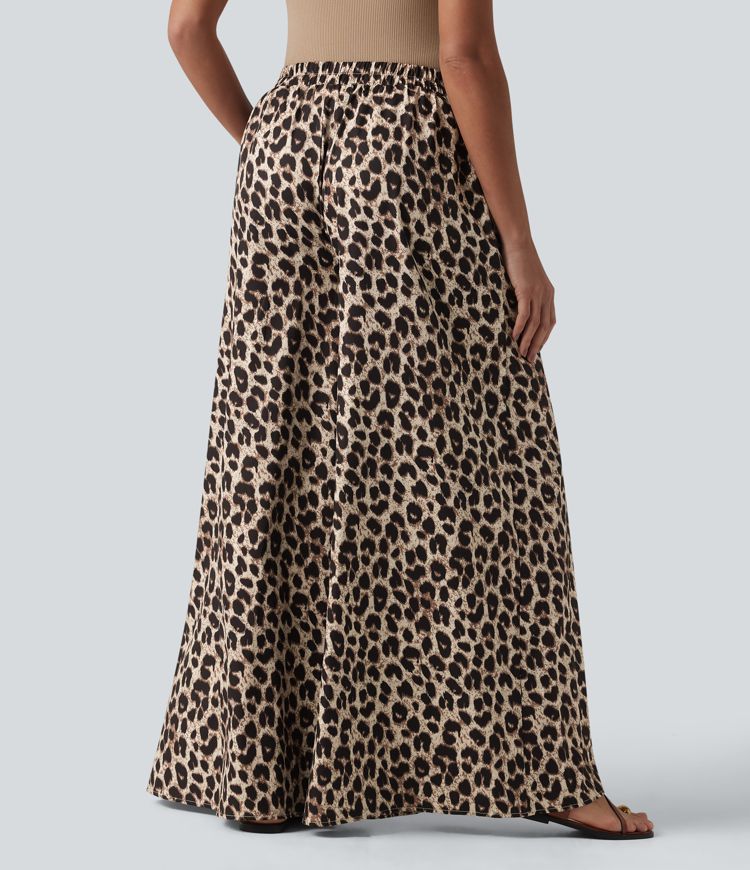 Chic High Waisted Leopard Print Wide Leg Pants for Women with Pockets 2