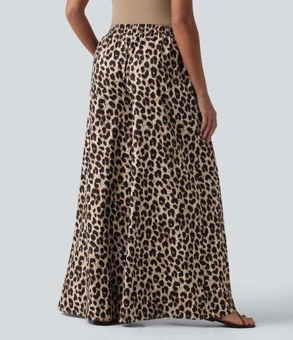 Chic High Waisted Leopard Print Wide Leg Pants for Women with Pockets 2