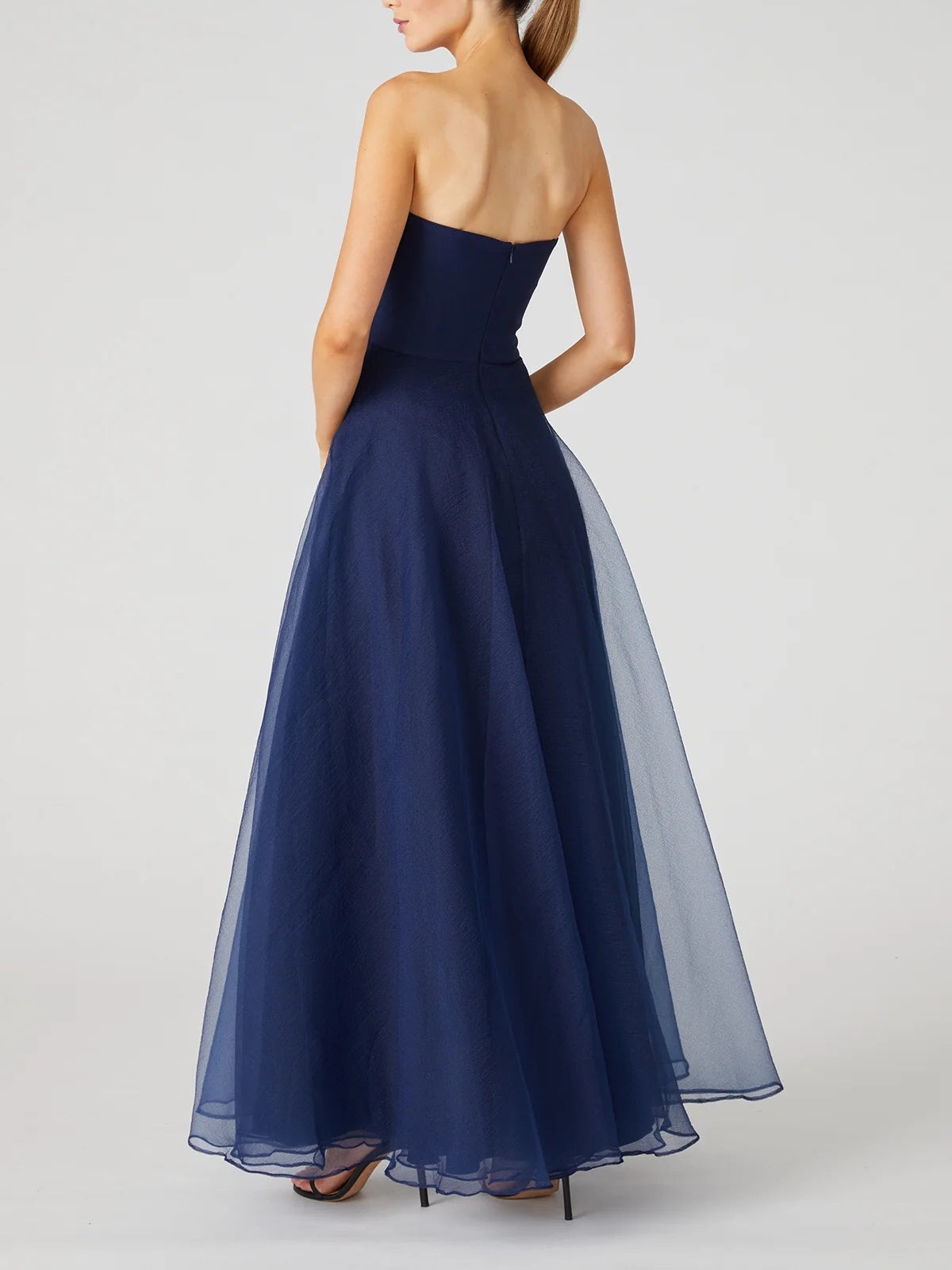 Elegant Navy A-Line Strapless Evening Dress with Ruffles for Formal Events 3