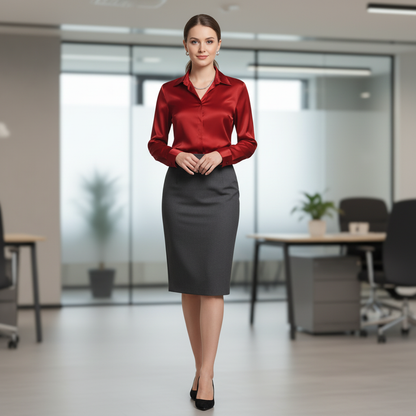 Gleame Satin Blouse | Women's Long Sleeve Plus Size Top