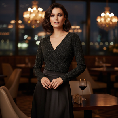 Caroline Glitter V-Neck Blouse | Women's Long Sleeve Top