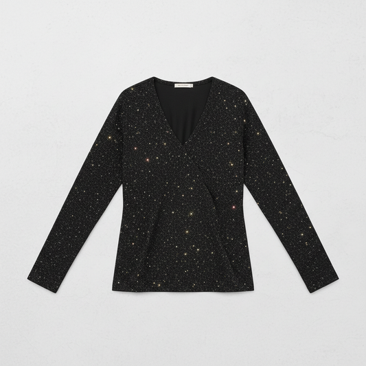 Caroline Glitter V-Neck Blouse | Women's Long Sleeve Top