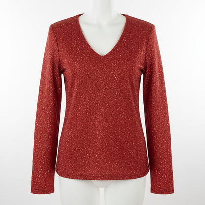 Caroline Glitter V-Neck Blouse | Women's Long Sleeve Top