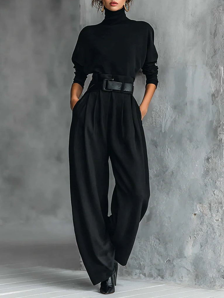 All-Black Turtleneck Set | Women's Outfit 0