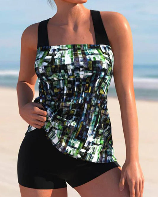 Aqua Blue Paisley Tankini Set | Women's Swimwear 0