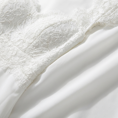 Ariadna | White Chiffon Maxi Dress with Lace Bodice and Cap Sleeves for Women - Bridal