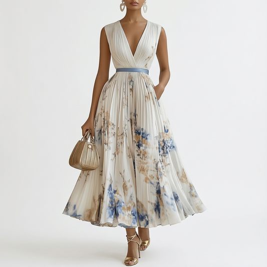 Ariel | White Sleeveless Flared Midi Dress for Women