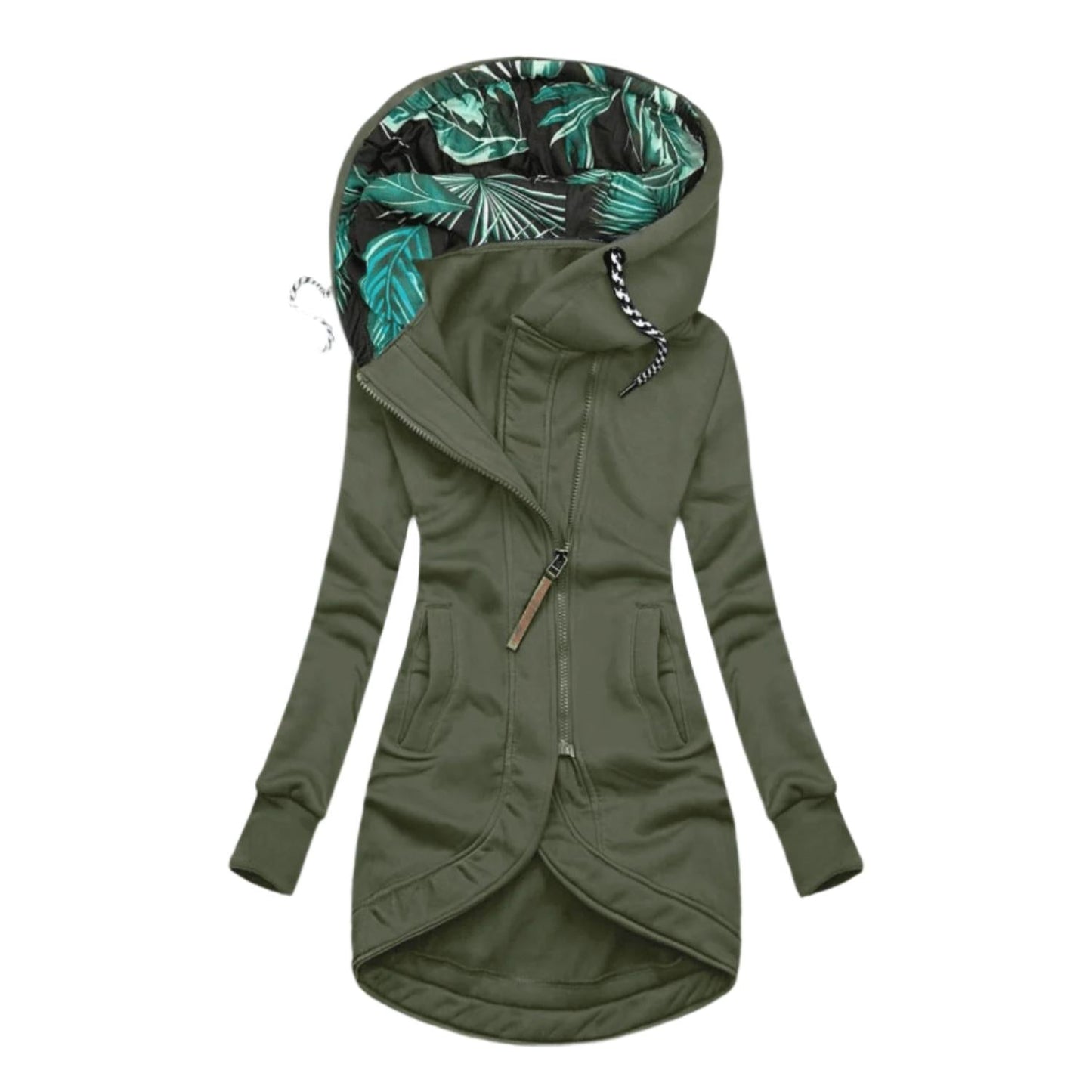 Asymmetrical Hooded Jacket | Women's Jacket with Floral Lining 0