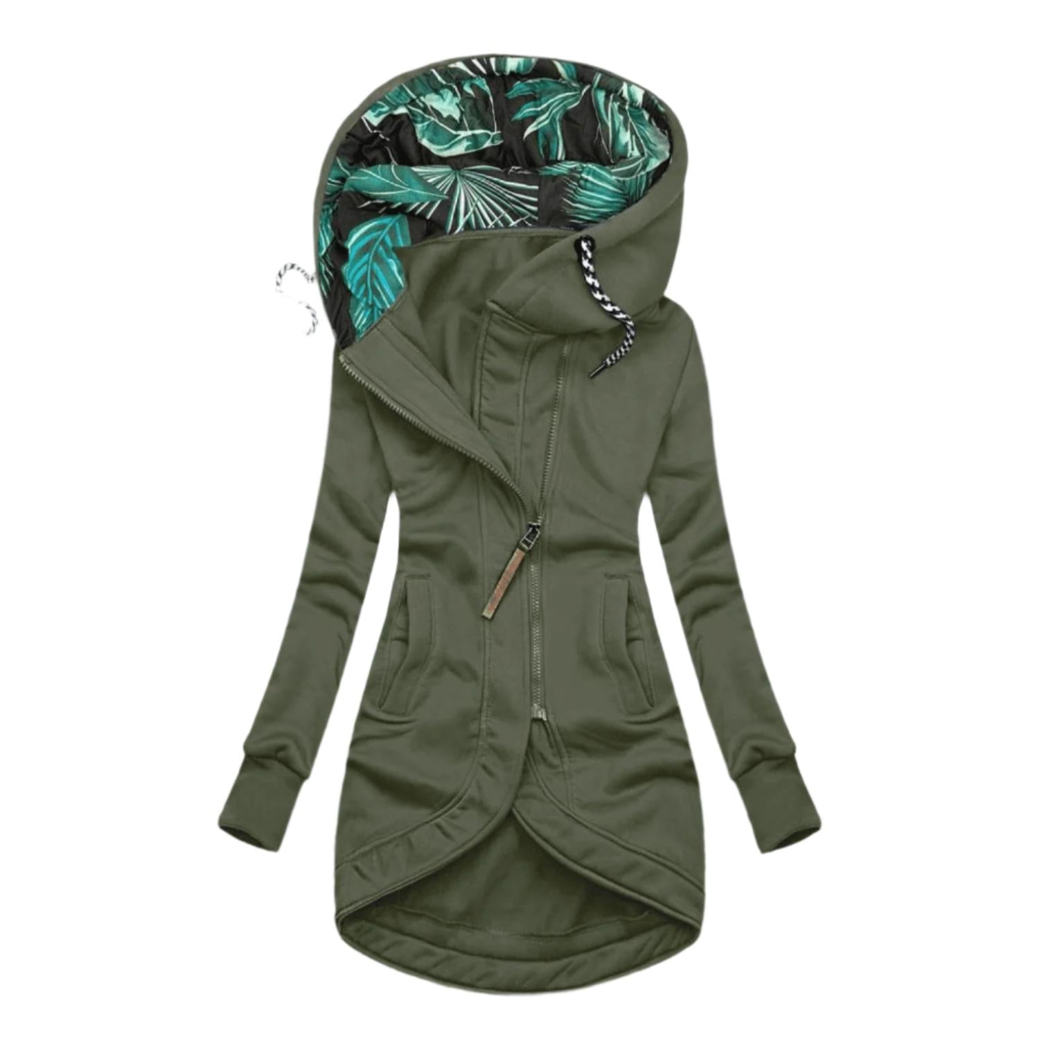 Asymmetrical Hooded Jacket | Women's Jacket with Floral Lining 0