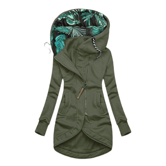Asymmetrical Hooded Jacket | Women's Jacket with Floral Lining 0