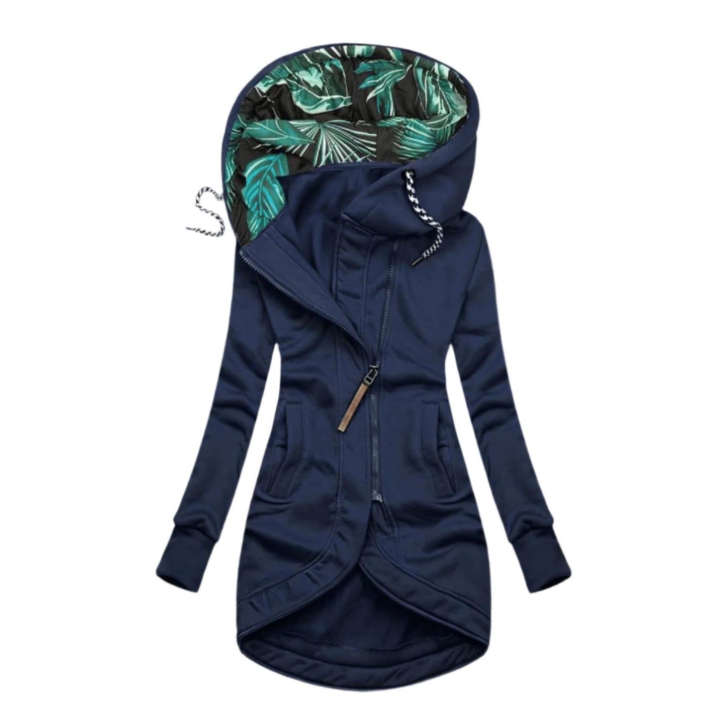 Asymmetrical Hooded Jacket | Women's Jacket with Floral Lining 1