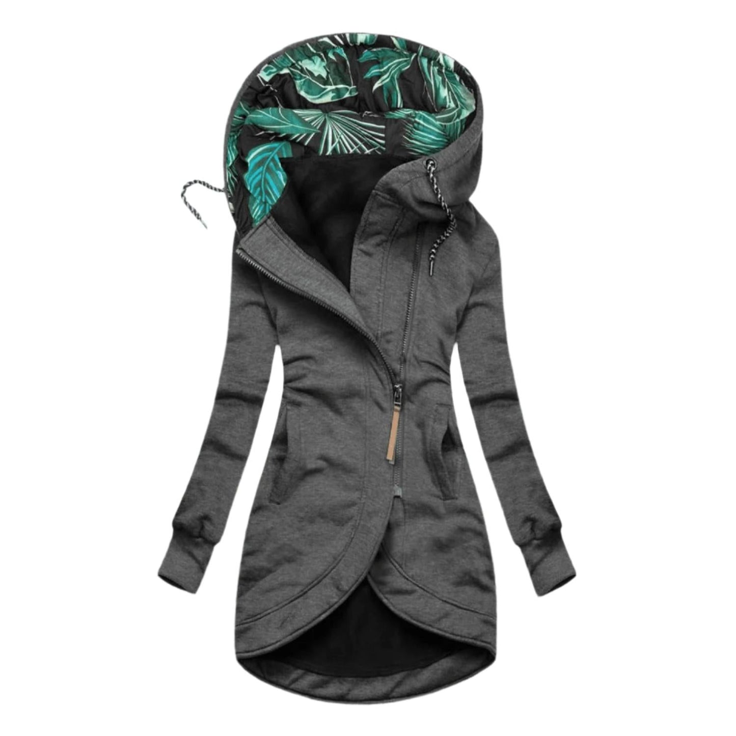 Asymmetrical Hooded Jacket | Women's Jacket with Floral Lining 2