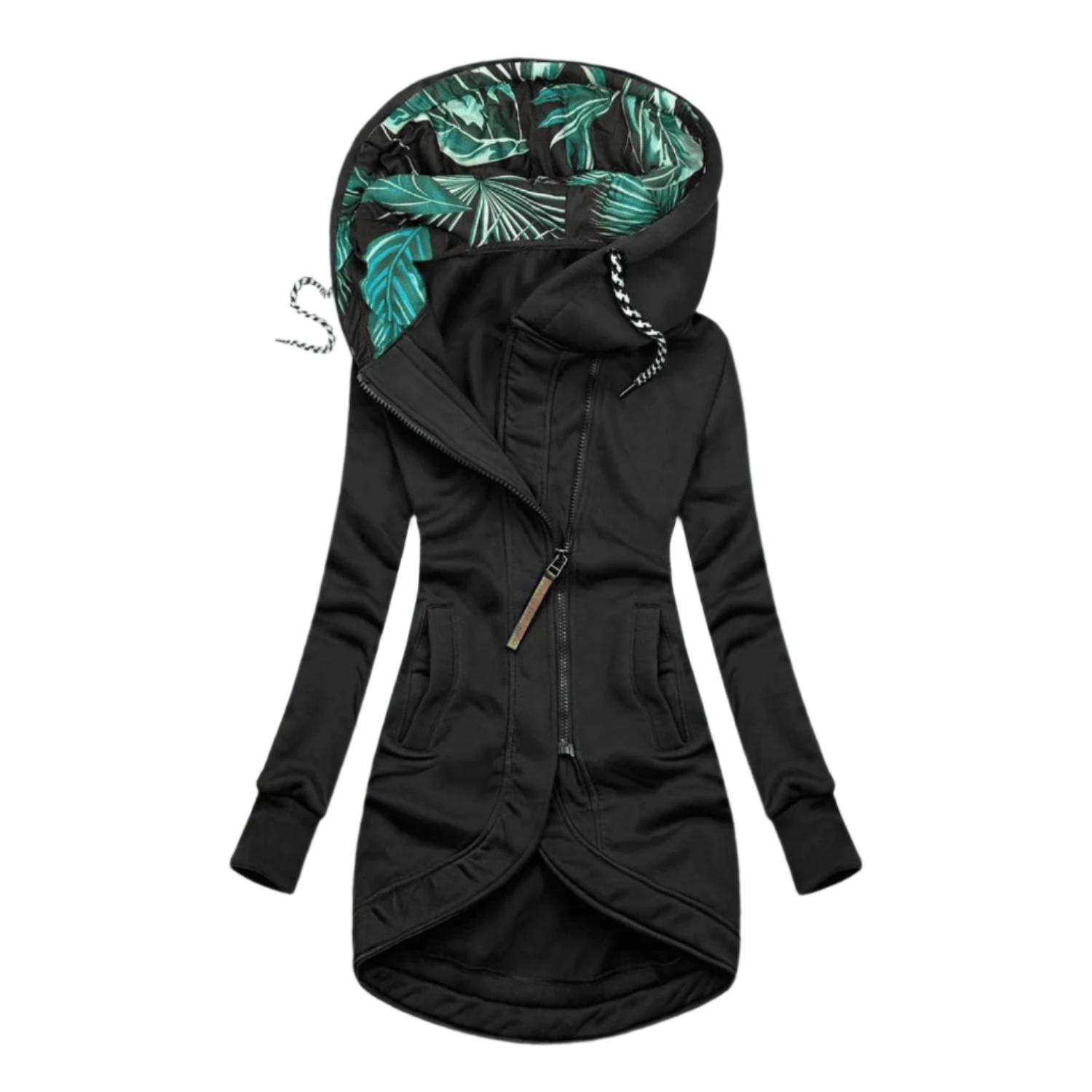 Asymmetrical Hooded Jacket | Women's Jacket with Floral Lining 3