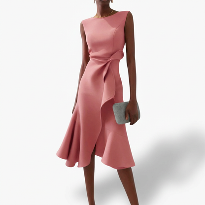 Augustine | Women's Draped Midi Dress Asymmetrical Ruffle