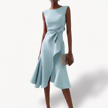 Augustine | Women's Draped Midi Dress Asymmetrical Ruffle