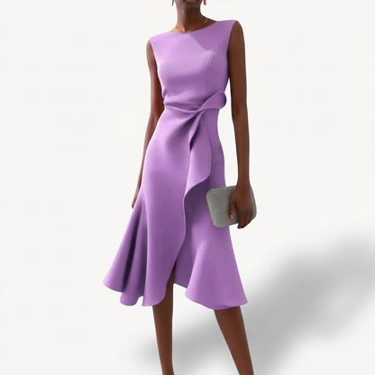 Augustine | Women's Draped Midi Dress Asymmetrical Ruffle