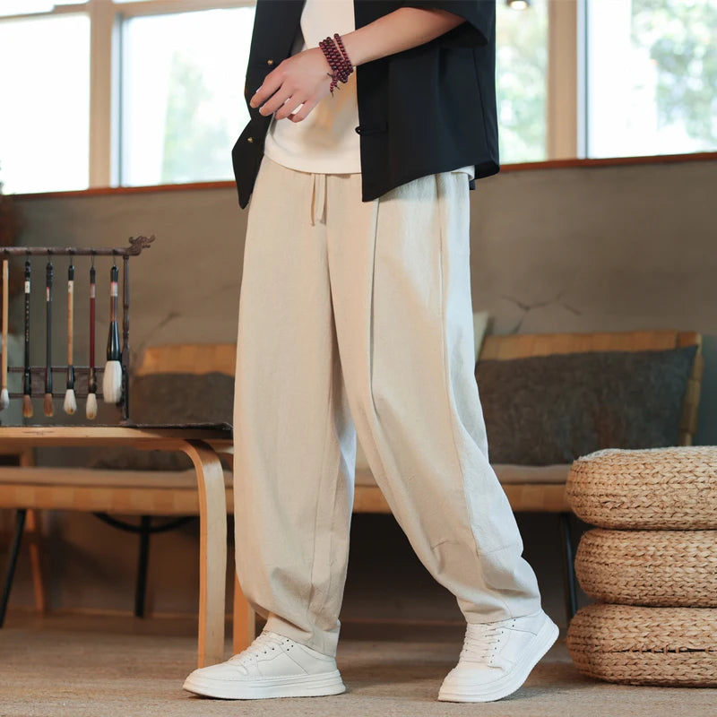 Black Harem Pants | Cotton Linen Loose Jogging Trousers 1