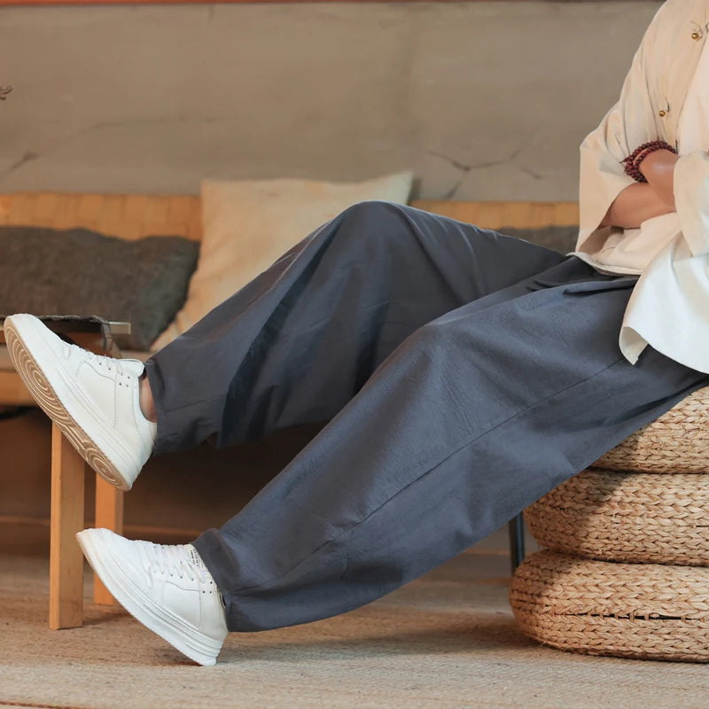 Black Harem Pants | Cotton Linen Loose Jogging Trousers 2