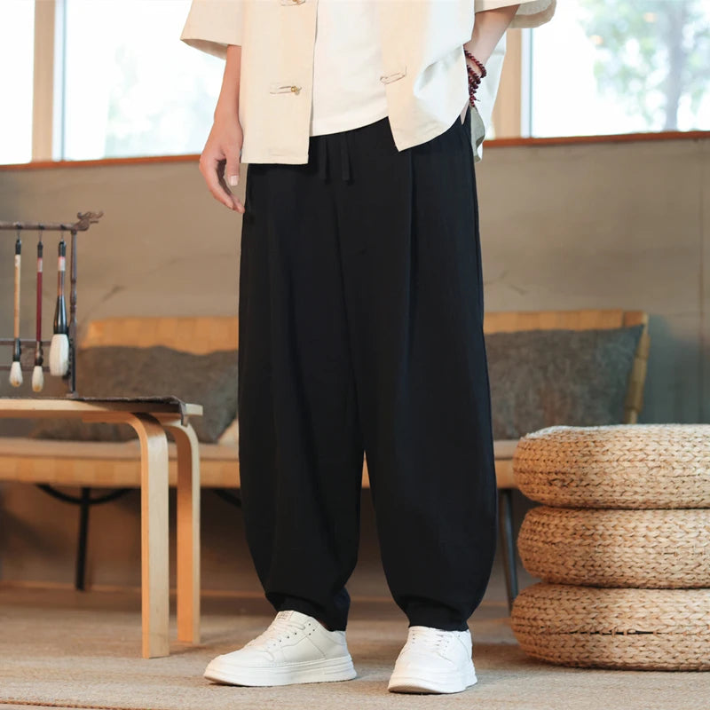 Black Harem Pants | Cotton Linen Loose Jogging Trousers 3