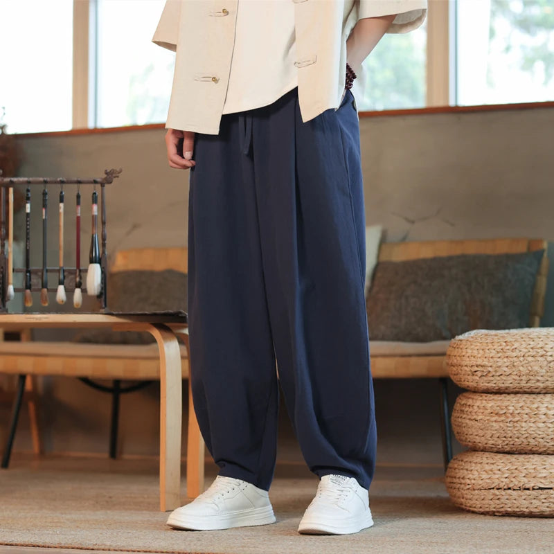 Black Harem Pants | Cotton Linen Loose Jogging Trousers 4
