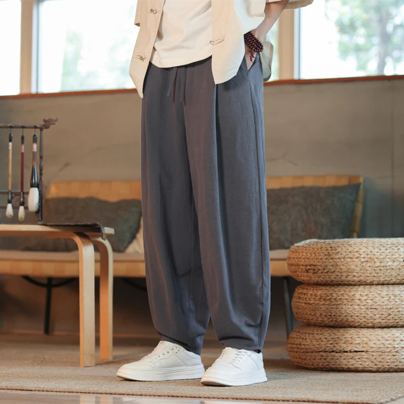 Black Harem Pants | Cotton Linen Loose Jogging Trousers 6
