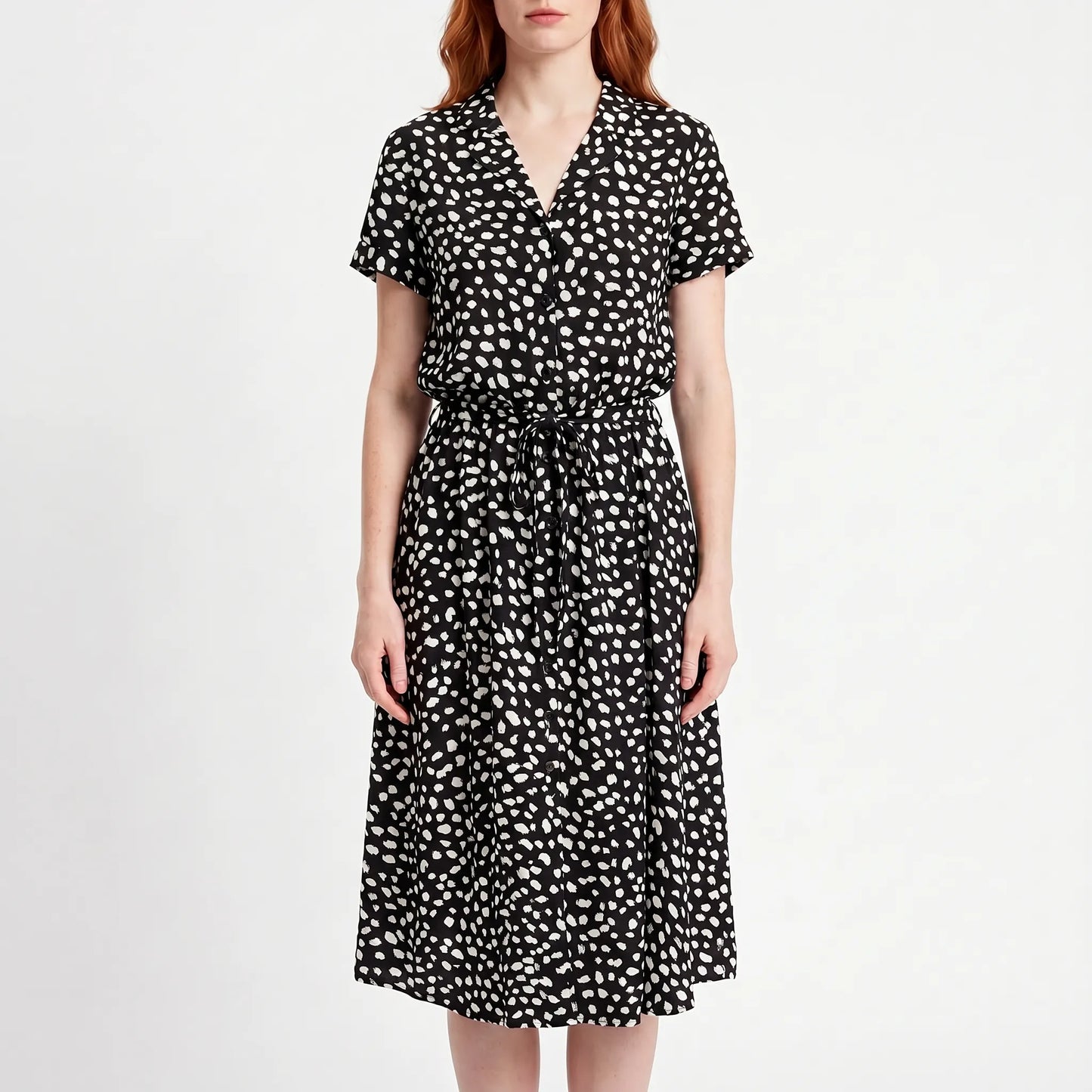 Blomsona - Short Sleeve Shirt Dress With Waistband