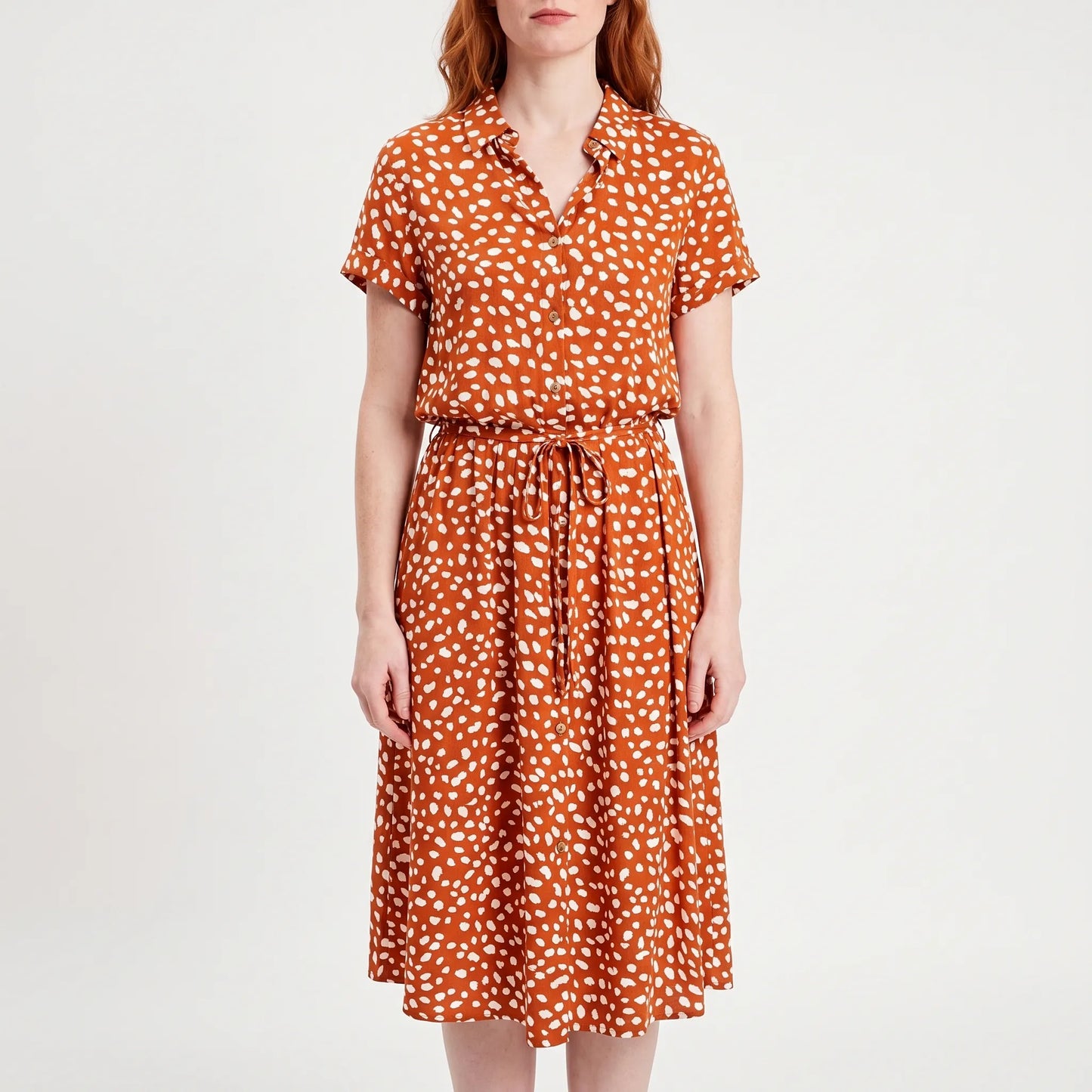 Blomsona - Short Sleeve Shirt Dress With Waistband