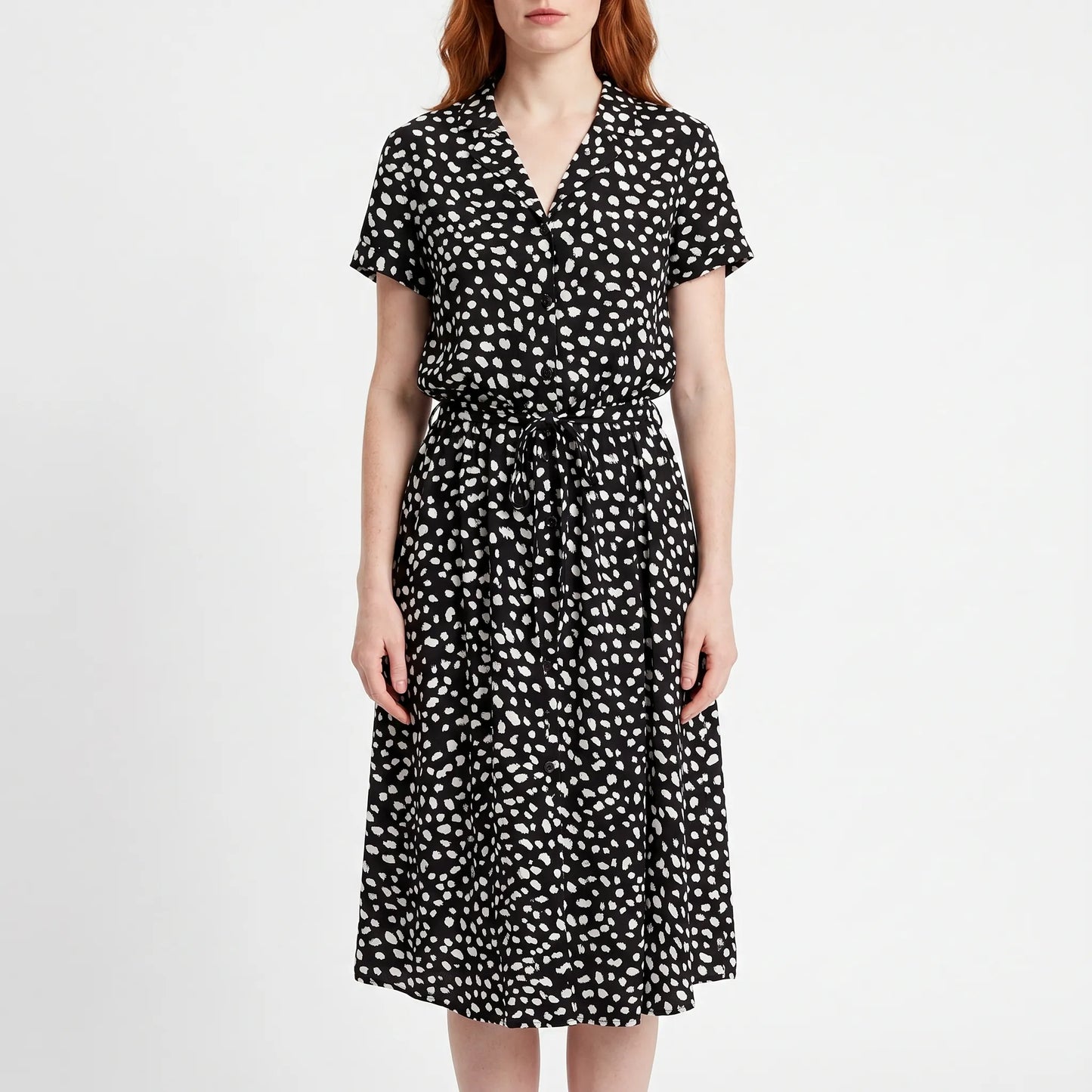 Blomsona - Short Sleeve Shirt Dress With Waistband