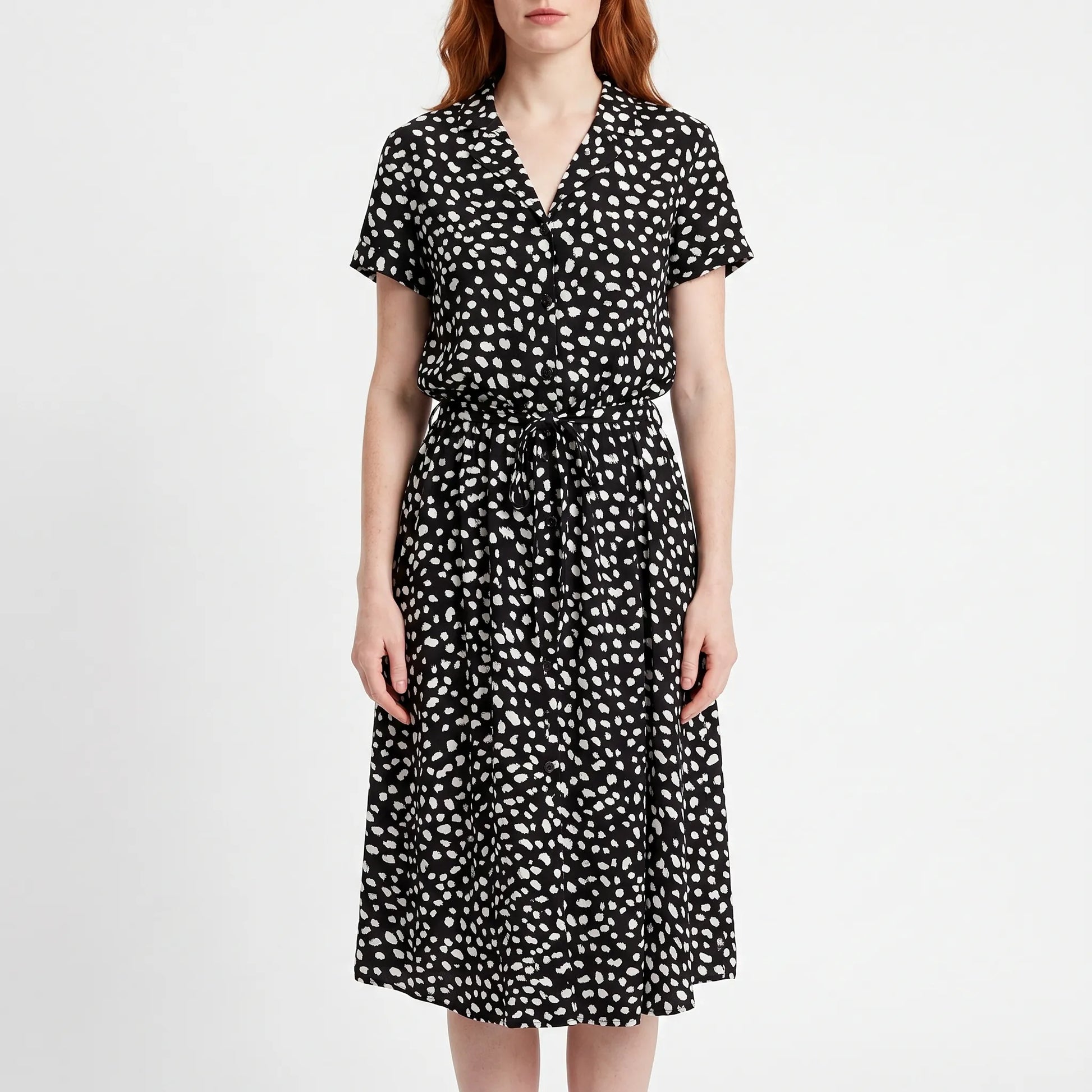 Blomsona - Short Sleeve Shirt Dress With Waistband