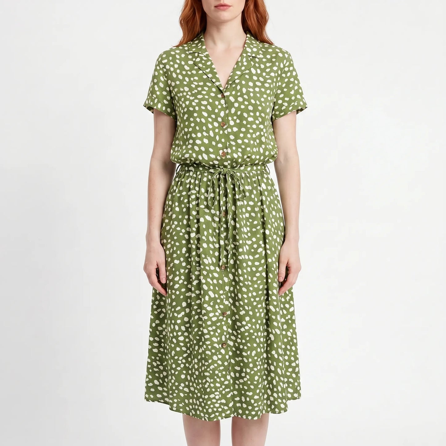 Blomsona - Short Sleeve Shirt Dress With Waistband