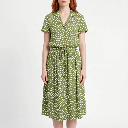 Blomsona - Short Sleeve Shirt Dress With Waistband