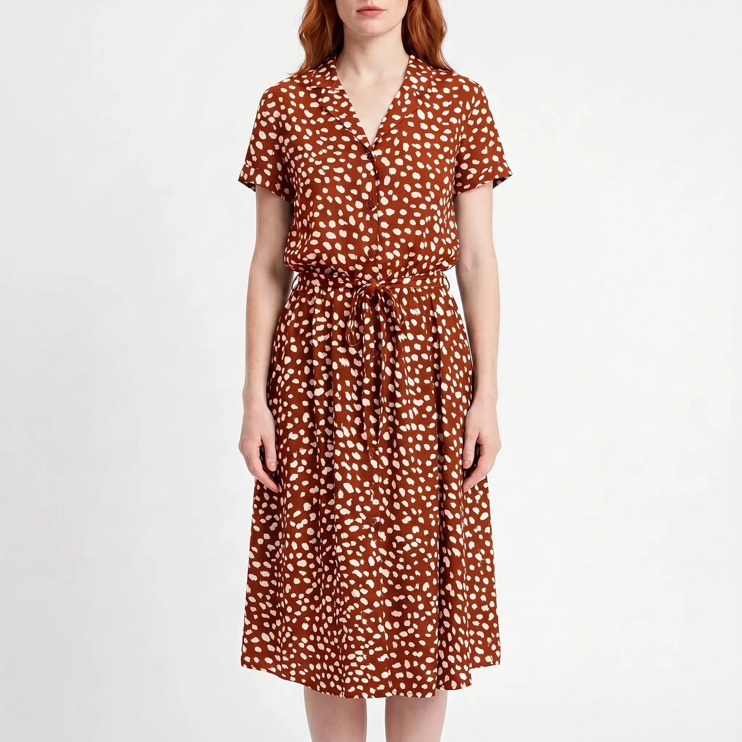 Blomsona - Short Sleeve Shirt Dress With Waistband